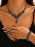 Elegant Silver & Black &Pink Crystal Jewelry Set ( Necklace Earring Bracelet )